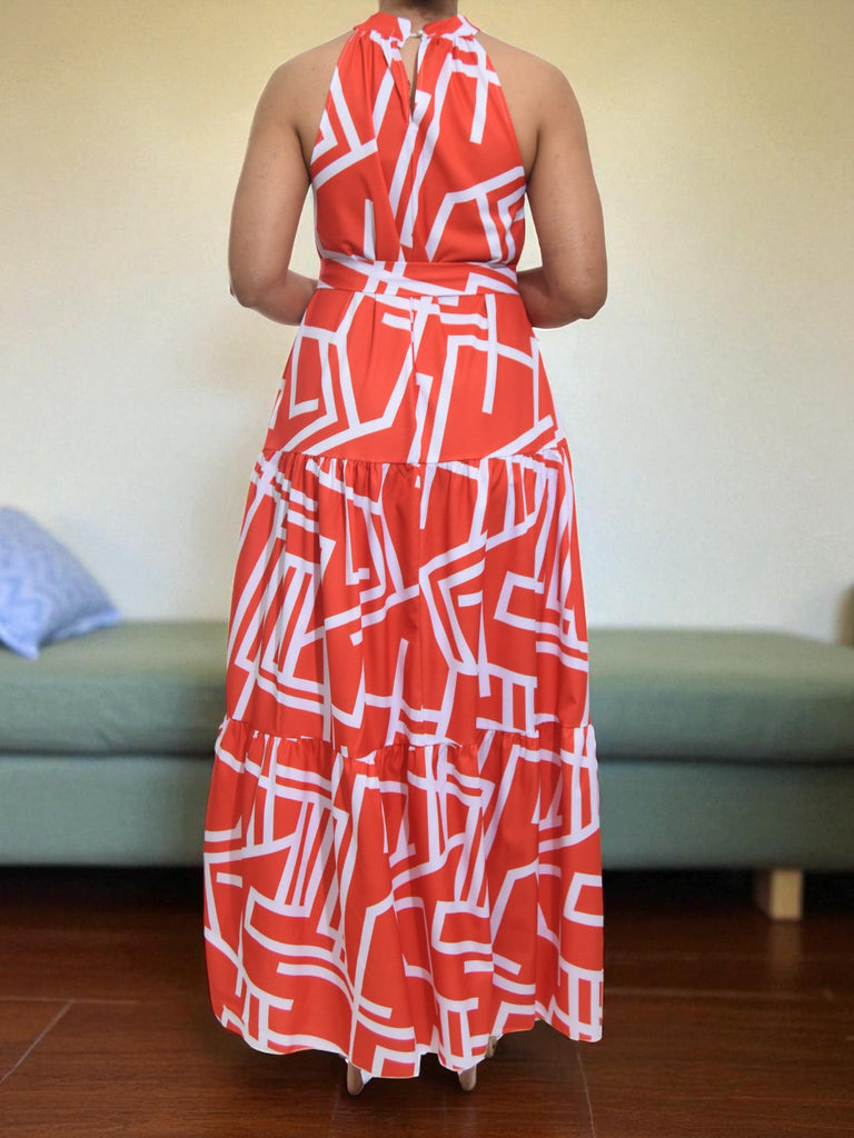 Ladies Halter Neck Orange Tier Dress - StylePhase SA