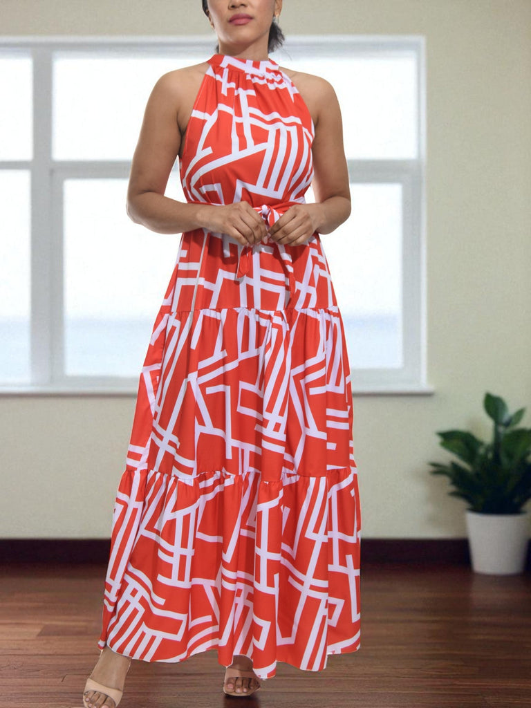 Ladies Halter Neck Orange Tier Dress - StylePhase SA