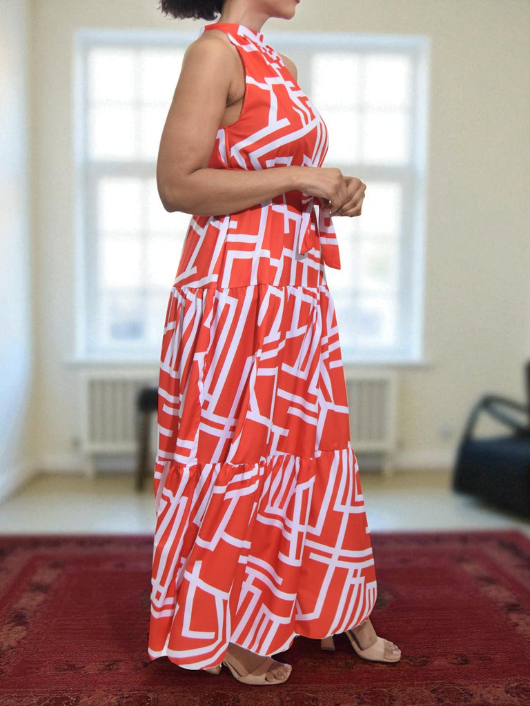 Ladies Halter Neck Orange Tier Dress - StylePhase SA