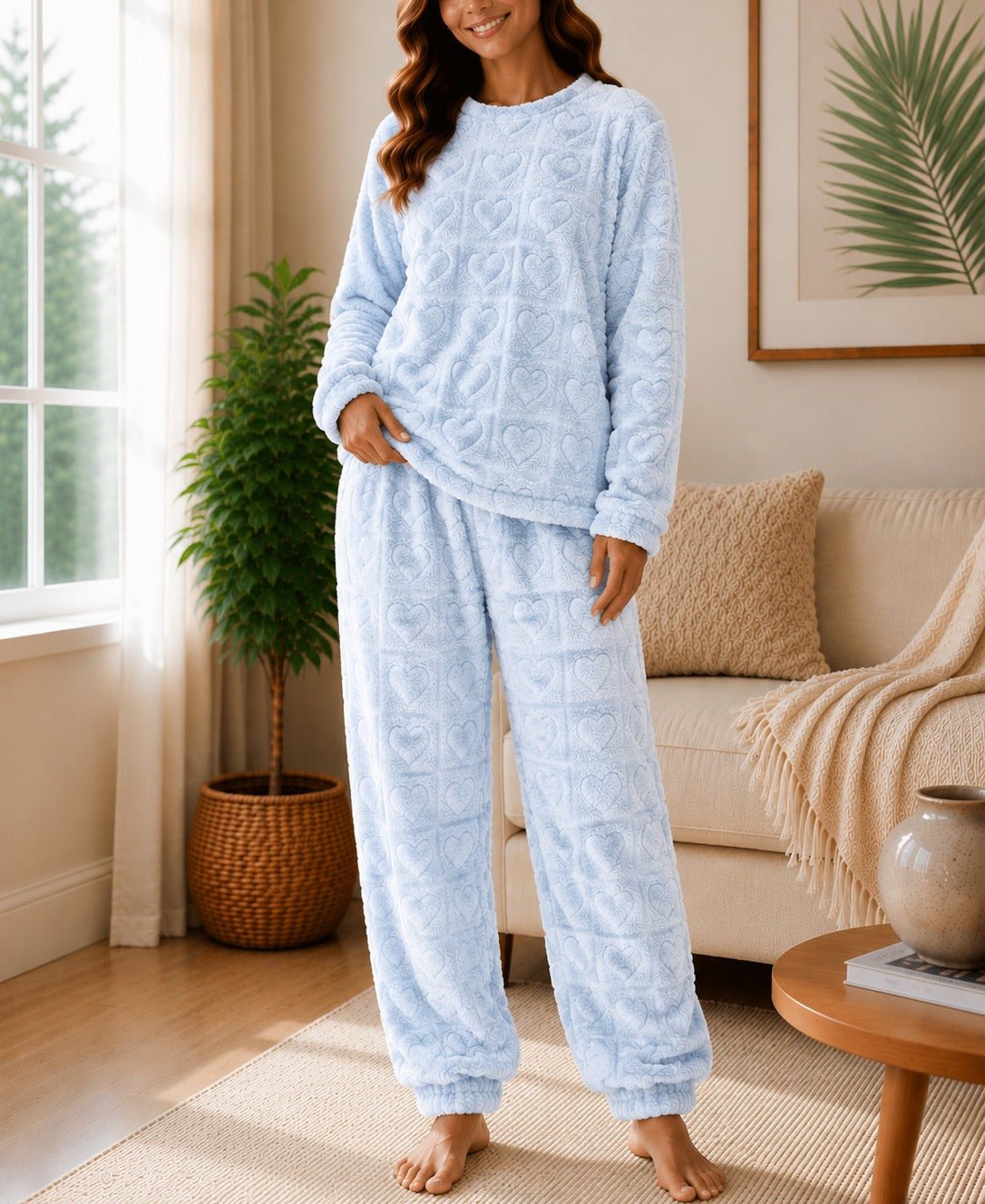 Ladies Heart plush PJ Set - Blue - StylePhase SA