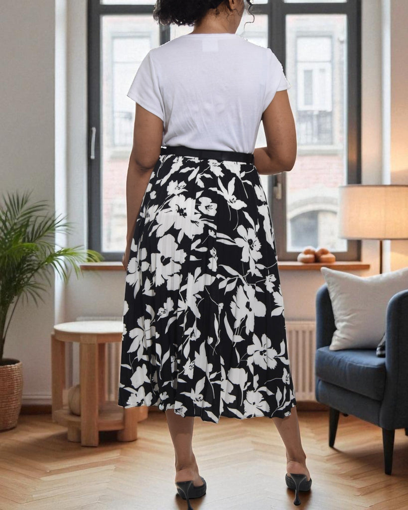 Ladies High Waist Black Floral Skirt - StylePhase SA