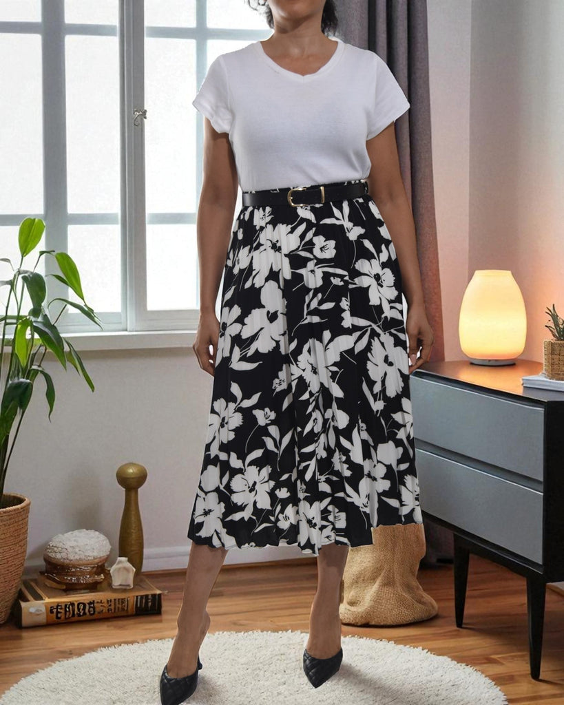 Ladies High Waist Black Floral Skirt - StylePhase SA