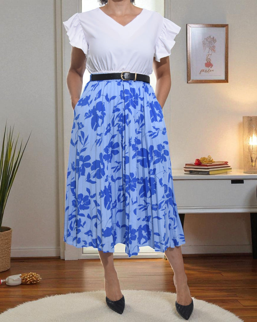 Ladies High Waist Blue Floral Skirt - StylePhase SA
