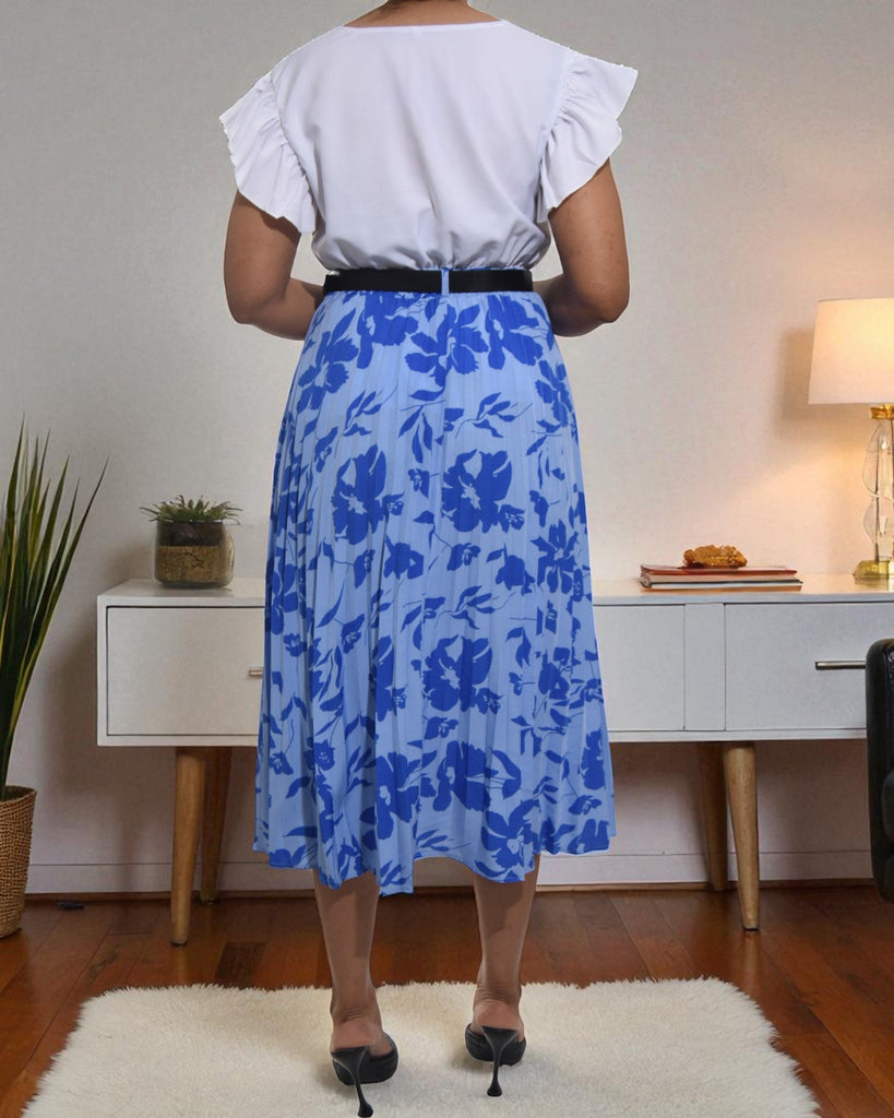 Ladies High Waist Blue Floral Skirt - StylePhase SA
