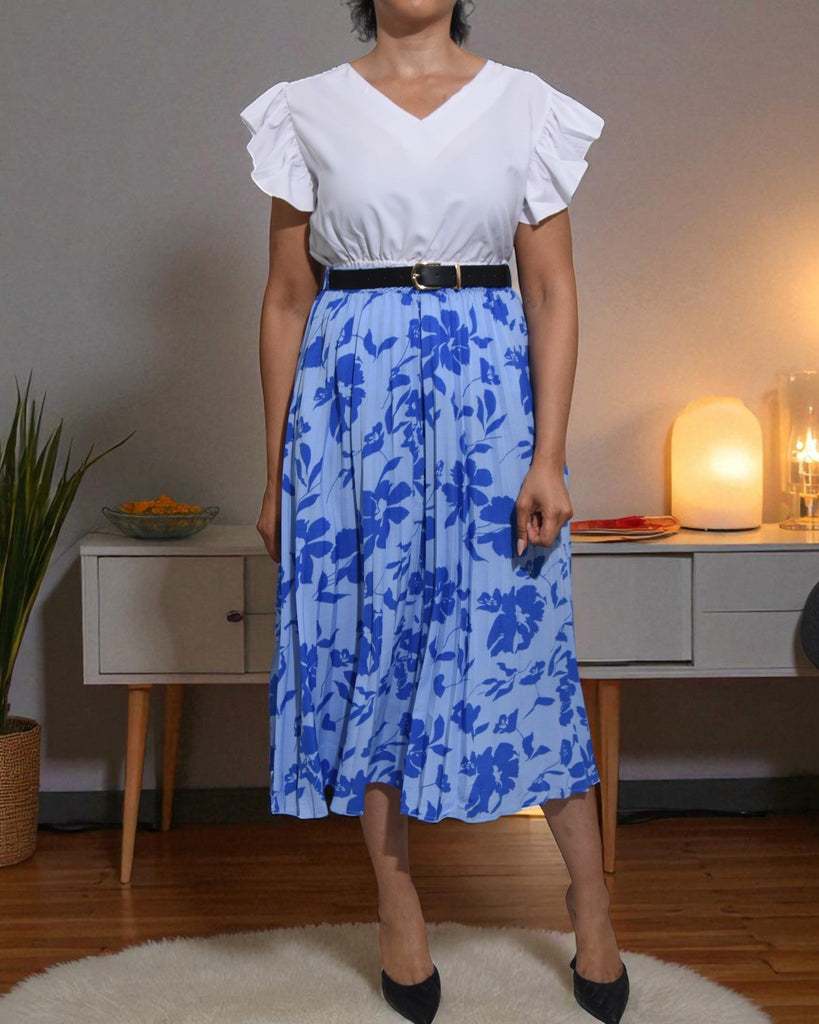 Ladies High Waist Blue Floral Skirt - StylePhase SA