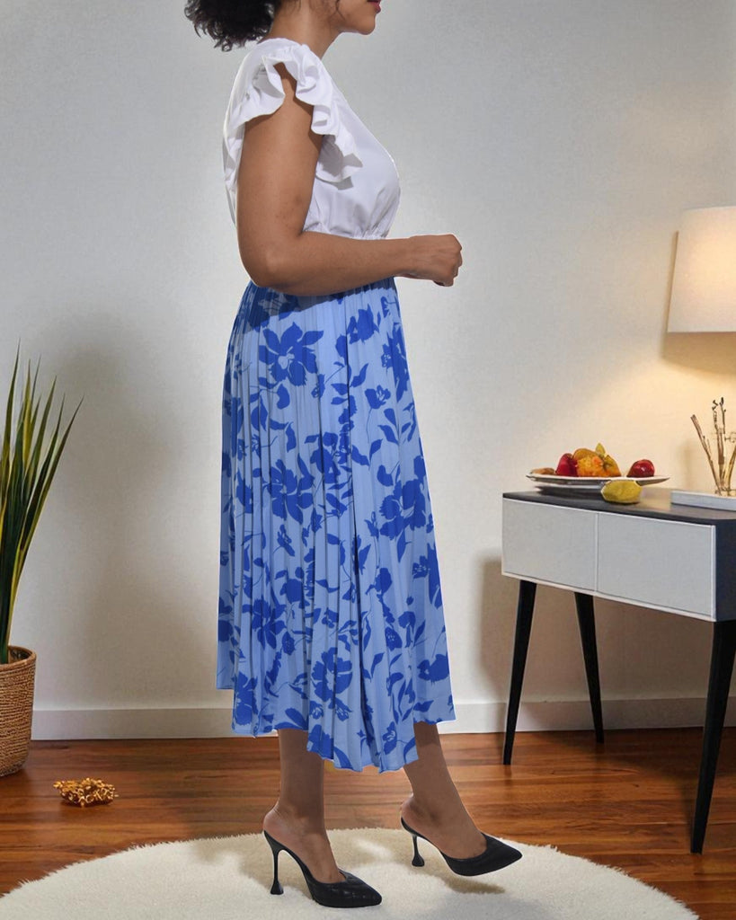 Ladies High Waist Blue Floral Skirt - StylePhase SA
