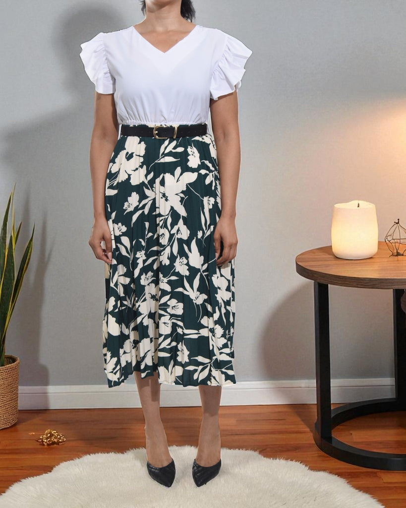 Ladies High Waist Green Floral Skirt - StylePhase SA