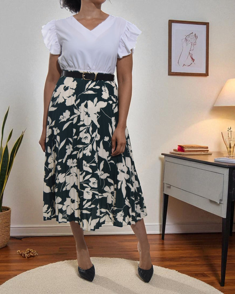 Ladies High Waist Green Floral Skirt - StylePhase SA
