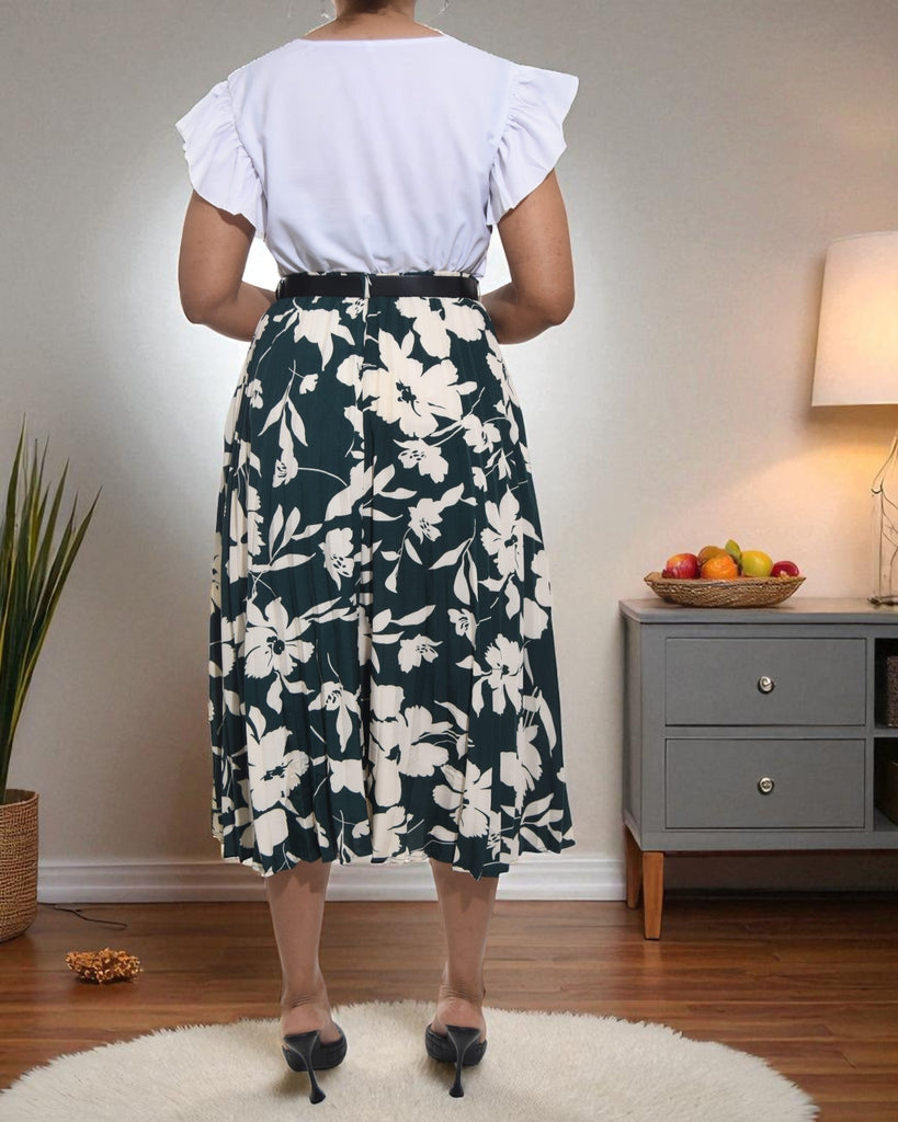 Ladies High Waist Green Floral Skirt - StylePhase SA