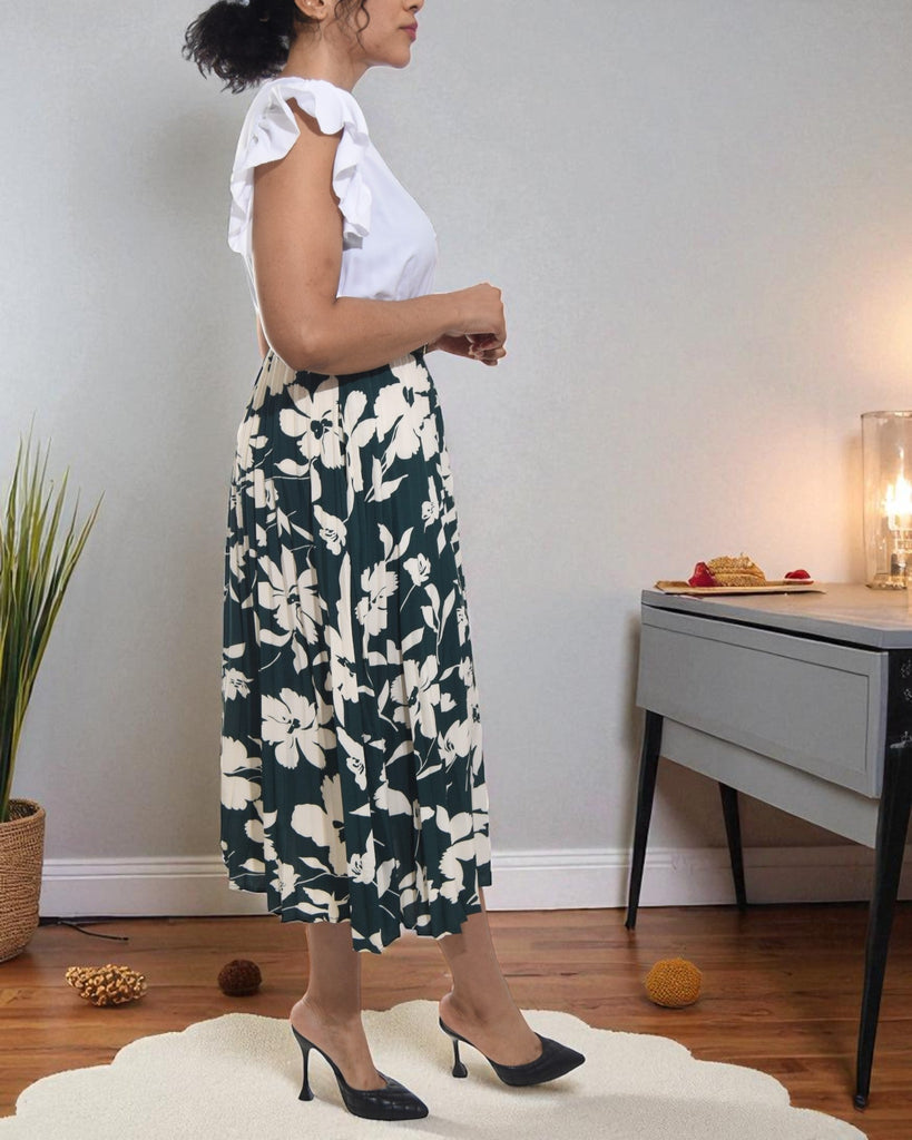 Ladies High Waist Green Floral Skirt - StylePhase SA