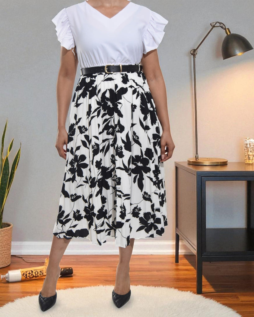 Ladies High Waist White Floral Skirt - StylePhase SA
