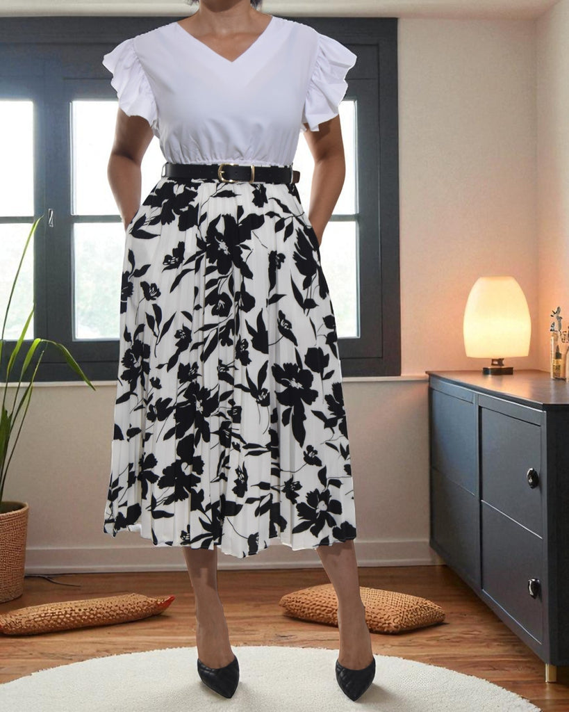 Ladies High Waist White Floral Skirt - StylePhase SA