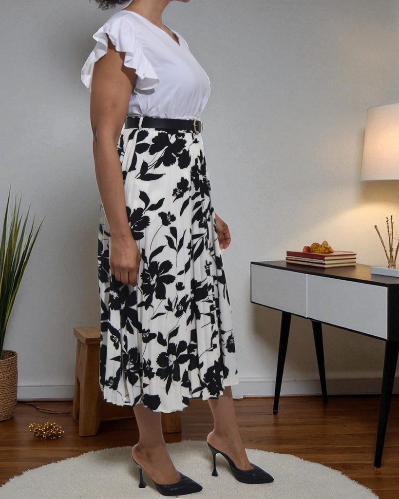 Ladies High Waist White Floral Skirt - StylePhase SA