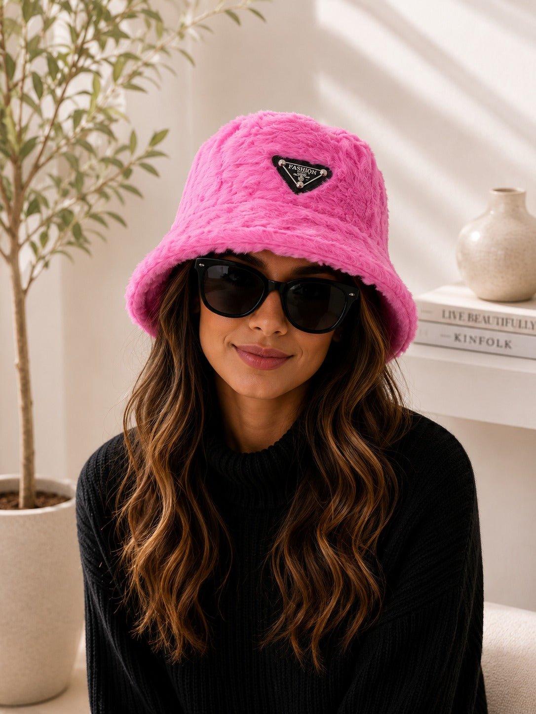 Ladies Hot Pink Teddy Faux Fur Bucket Hat - StylePhase SA
