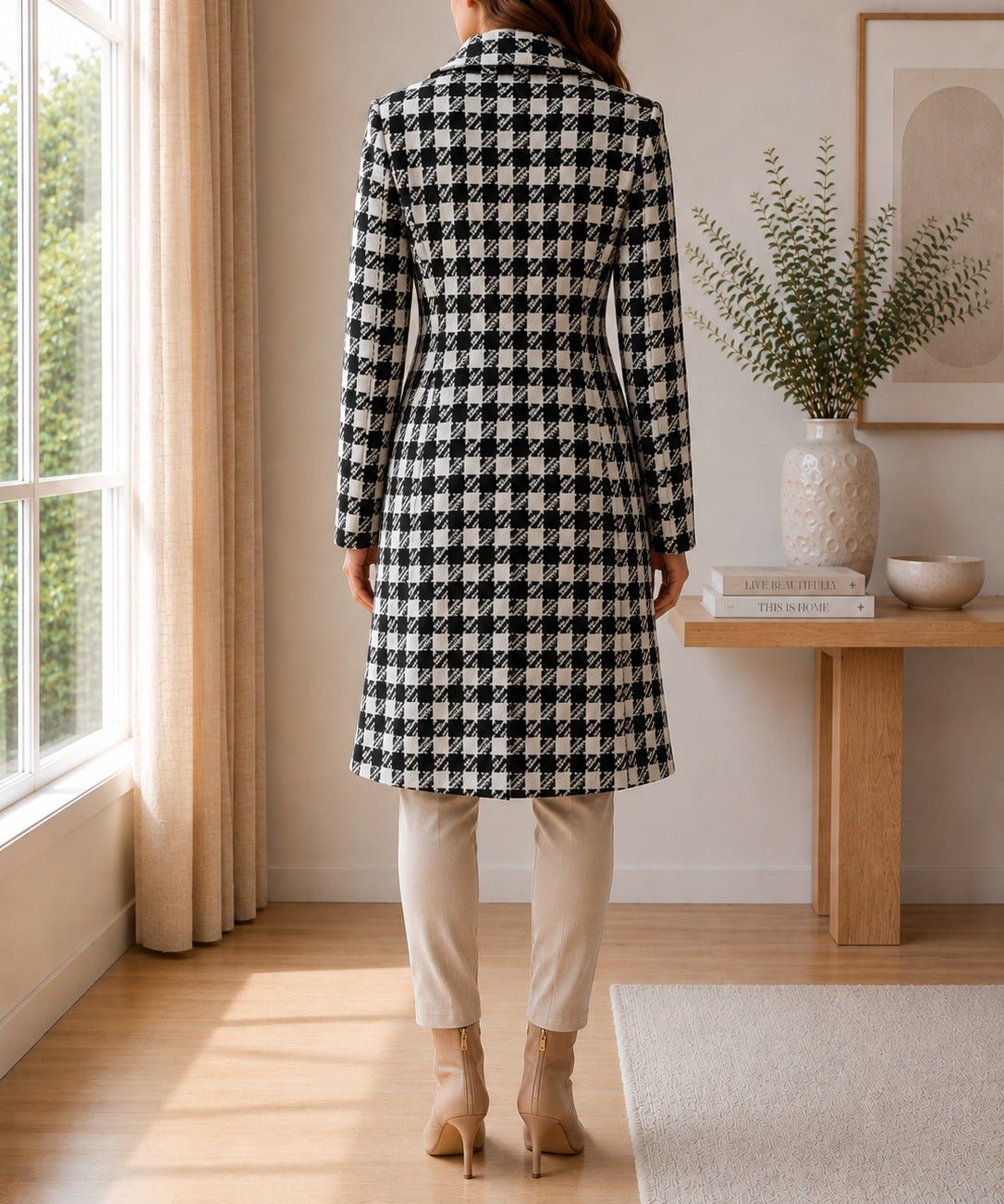 Ladies Houndstooth 3 Button Melton Coat - StylePhase SA