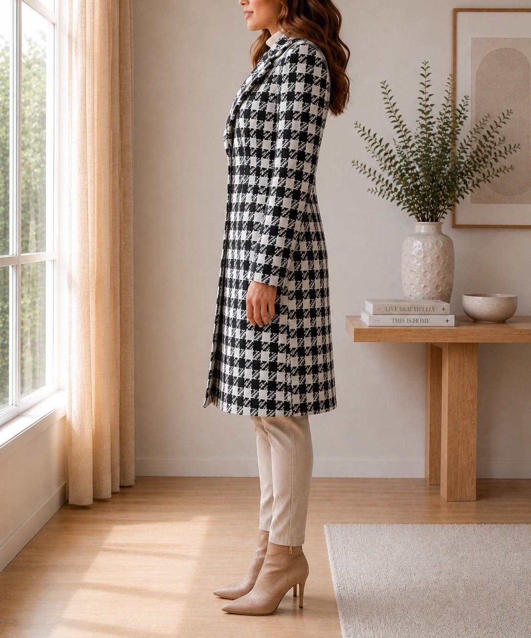 Ladies Houndstooth 3 Button Melton Coat - StylePhase SA