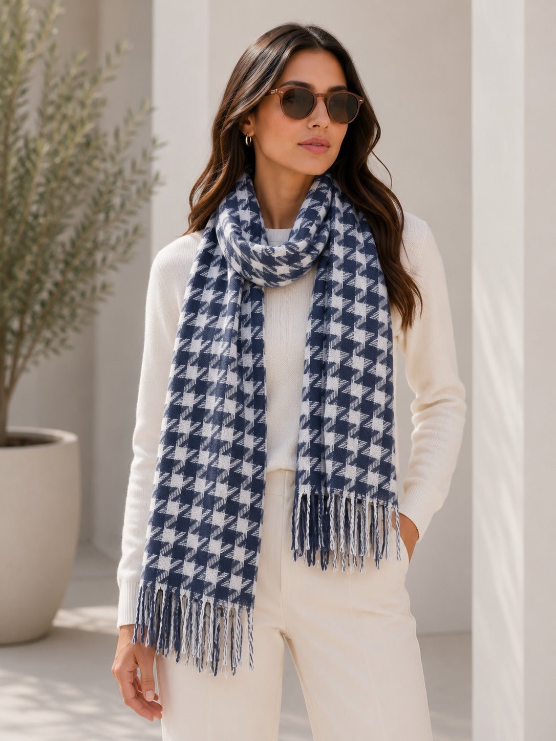 Ladies Houndstooth Navy Scarf - StylePhase SA