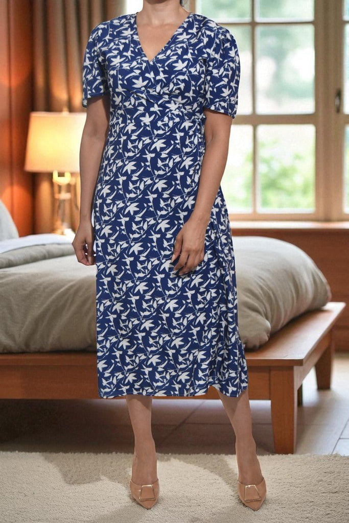 Ladies Indigo Floral Wrap Dress - StylePhase SA
