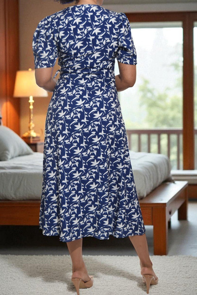 Ladies Indigo Floral Wrap Dress - StylePhase SA