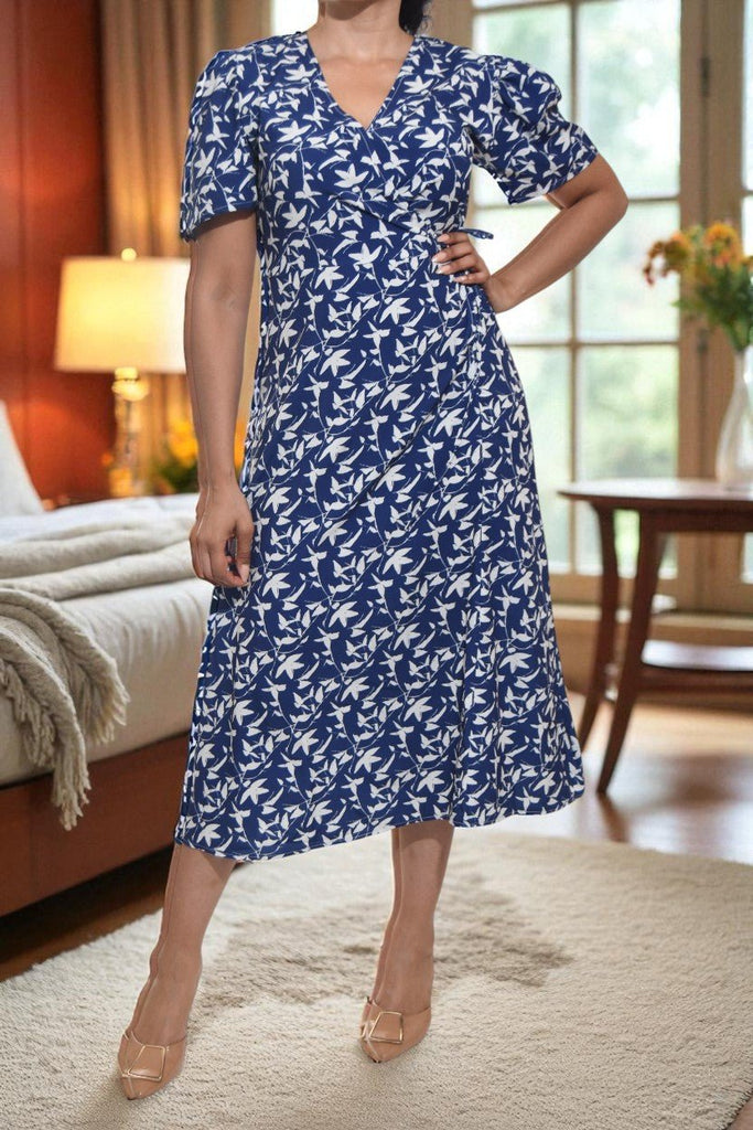 Ladies Indigo Floral Wrap Dress - StylePhase SA