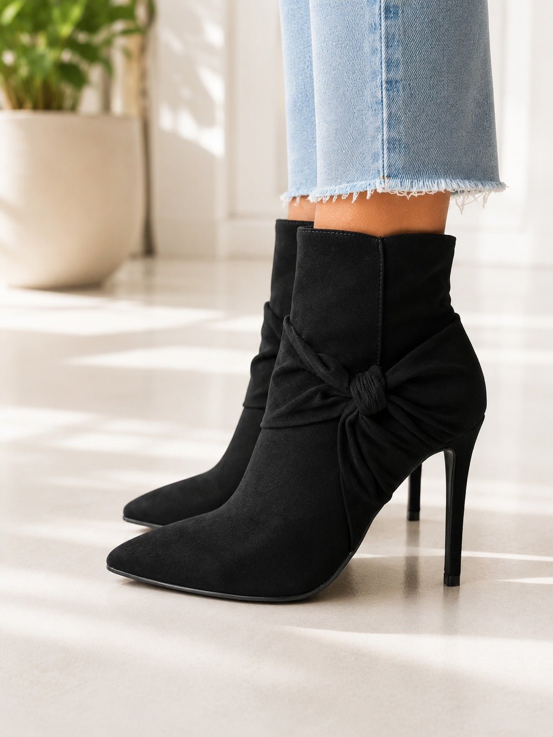 Ladies Karolina Black Detail Stiletto Heel Ankle Boots - StylePhase SA