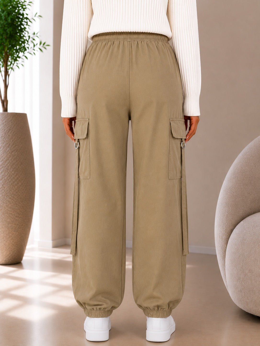 Ladies Khaki Drawstring Cargo Pants - StylePhase SA