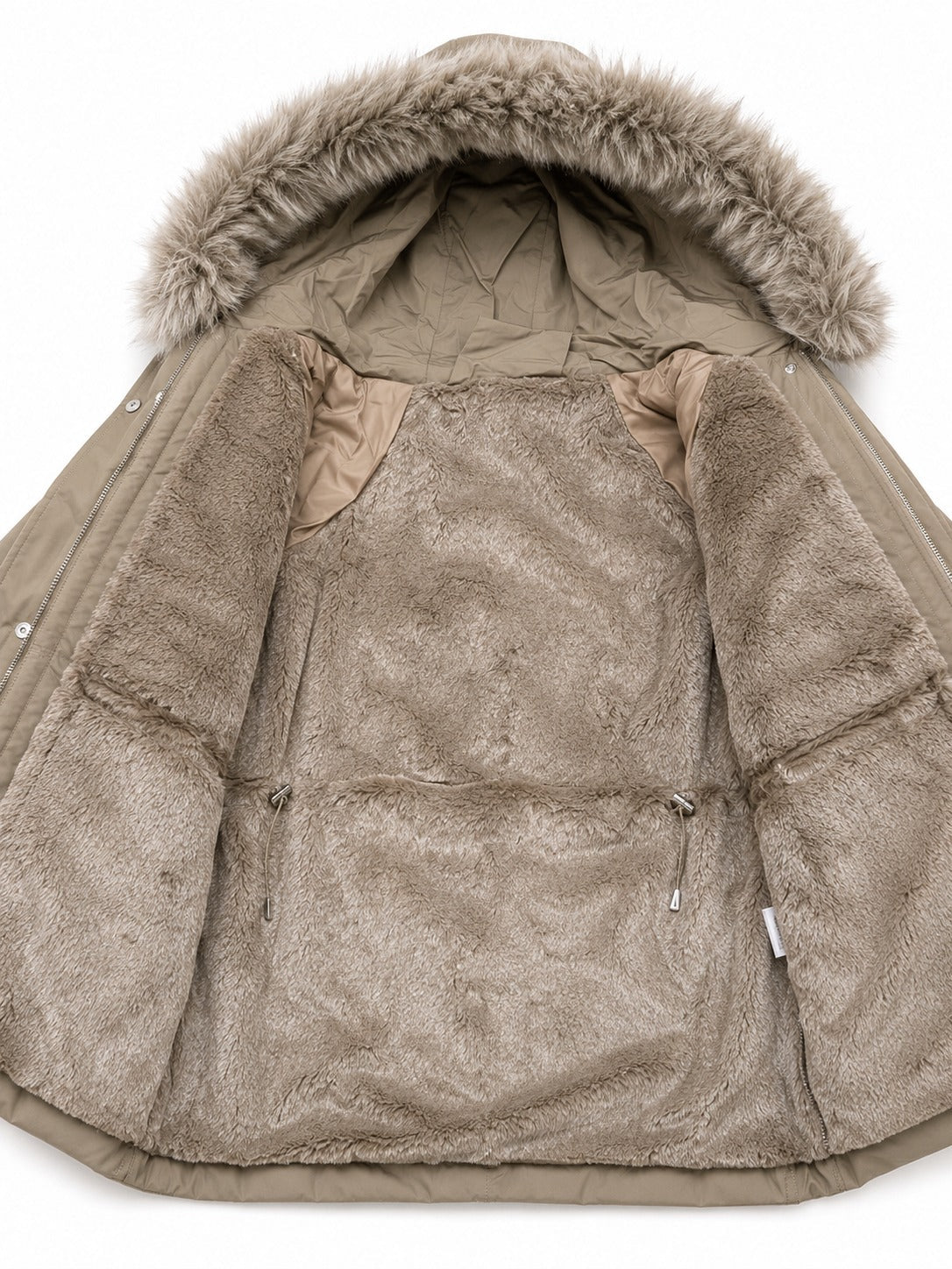 Ladies Khaki Faux Fur Trim Hoody Jacket - StylePhase SA