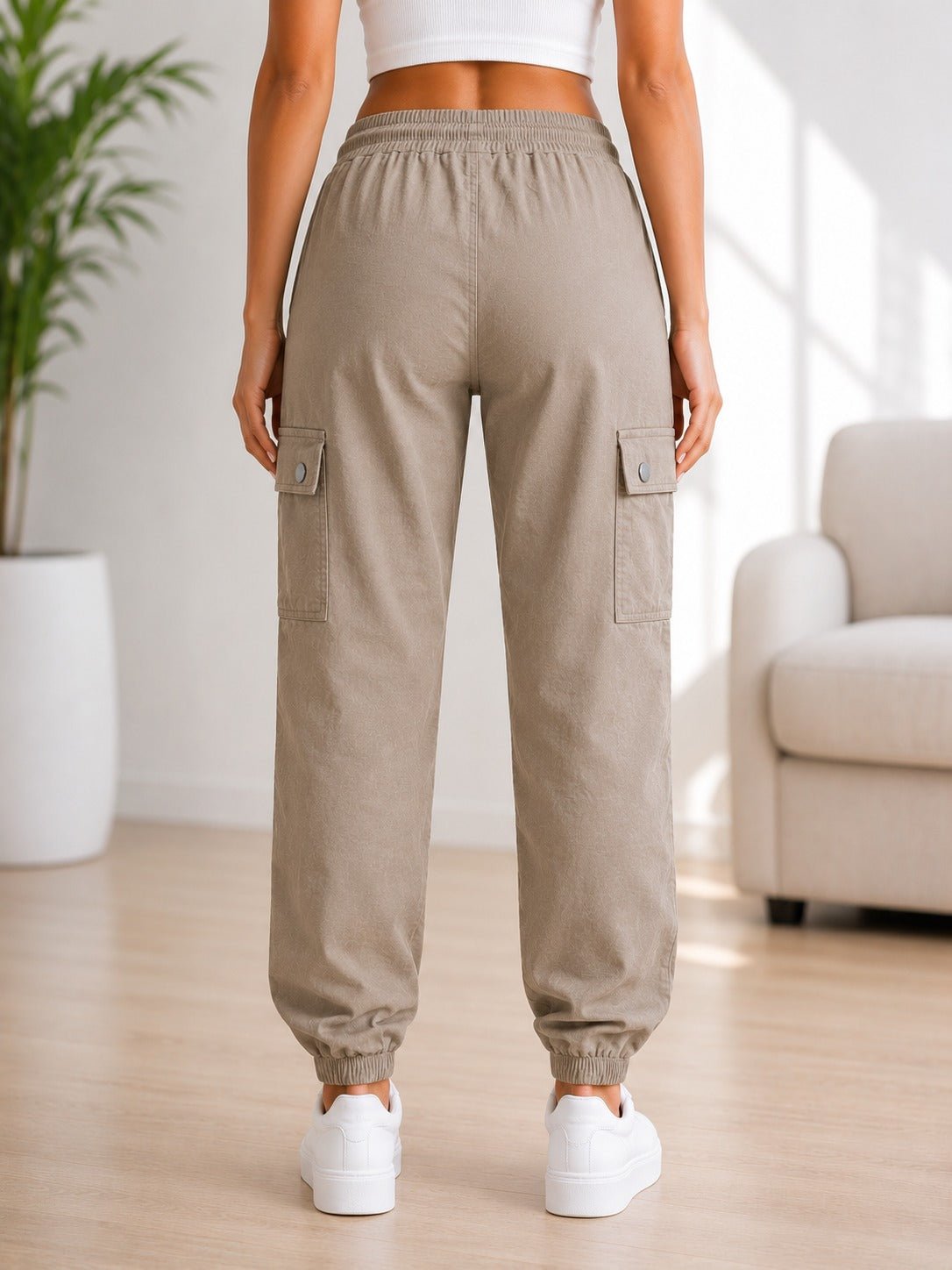 Ladies Khaki Jogger Cargo Pants - StylePhase SA