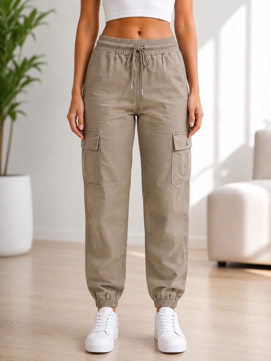 Ladies Khaki Jogger Cargo Pants - StylePhase SA