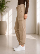Ladies Khaki Mid-Rise Drawstring Cargo Jogger - StylePhase SA