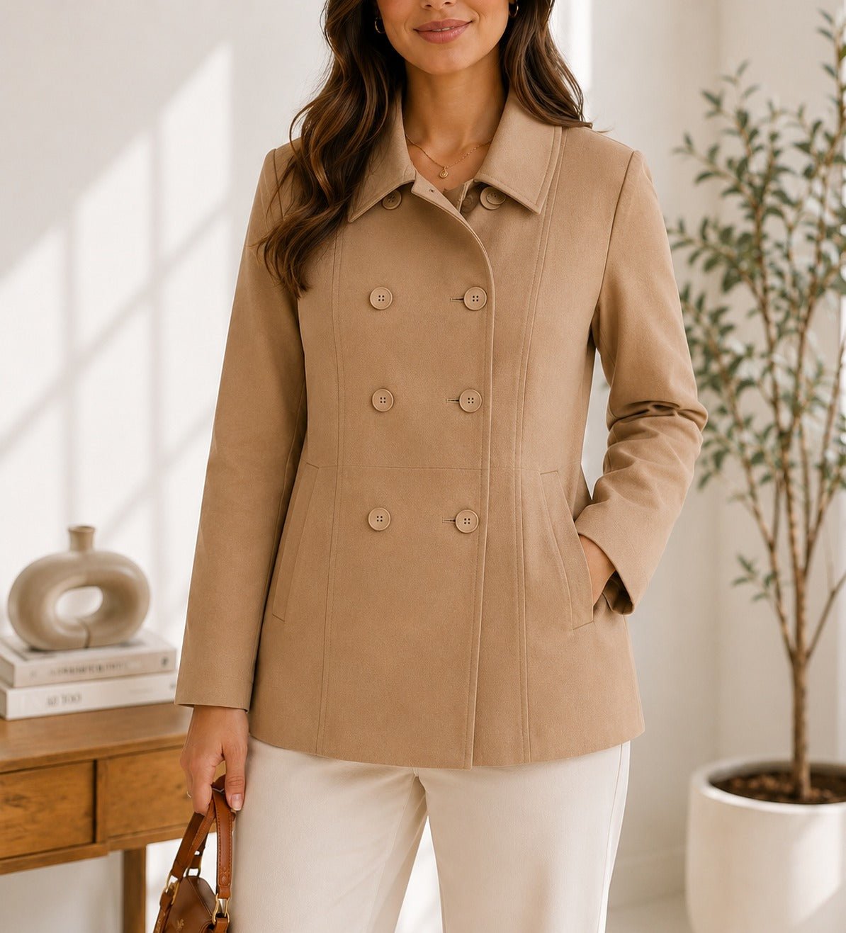 Ladies Khaki Short Melton Coat - StylePhase SA