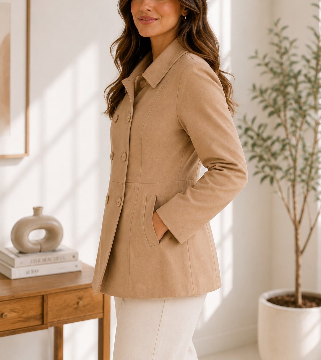 Ladies Khaki Short Melton Coat - StylePhase SA