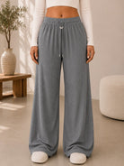 Ladies Khaki Wide Leg Drawstring Knit Pants - StylePhase SA