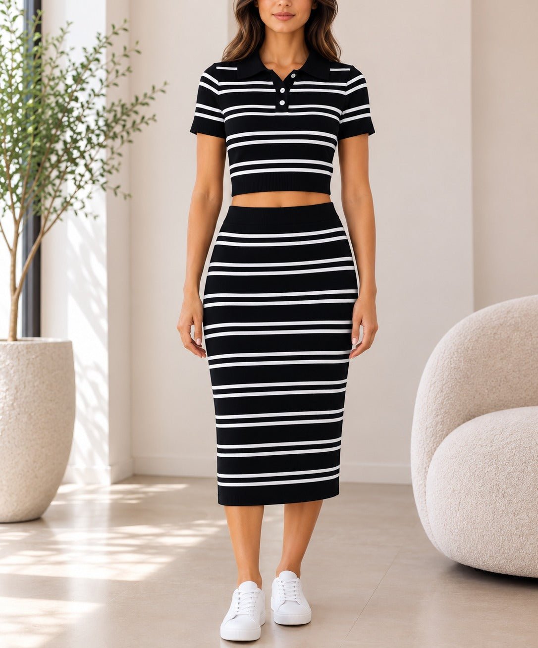 Ladies Knit Black And White Co-ord Set - StylePhase SA