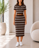 Ladies Knit Brown And White Co-Ord Set - StylePhase SA