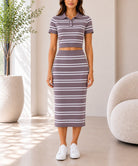 Ladies Knit Mauve And White Co-Ord Set - StylePhase SA