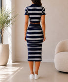 Ladies Knit Navy And White Co-Ord Set - StylePhase SA