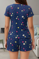 Ladies Knit Pj Set - Navy And Pink Floral - StylePhase SA