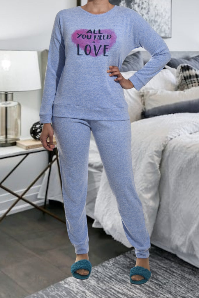 Ladies Knit Printed Pyjama Set - All You Need Is Love - StylePhase SA