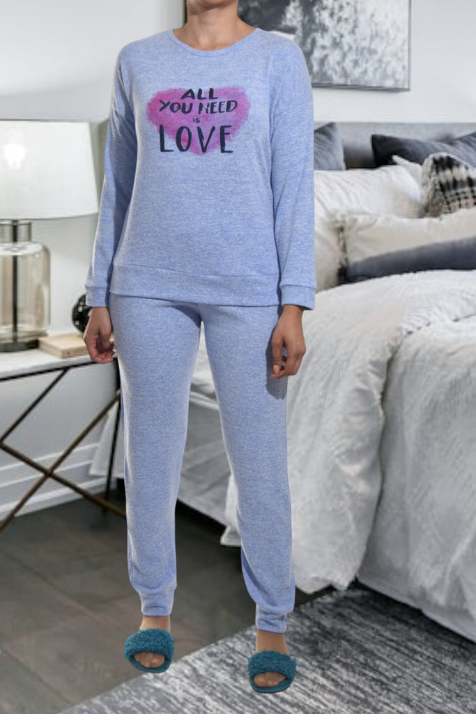 Ladies Knit Printed Pyjama Set - All You Need Is Love - StylePhase SA