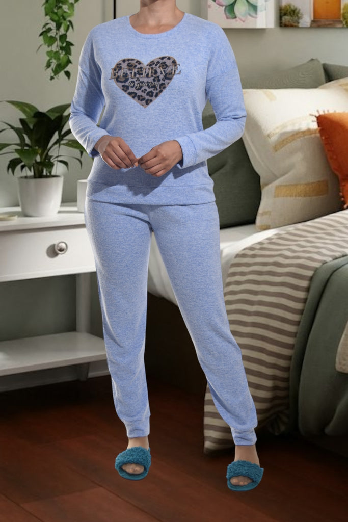 Ladies Knit Printed Pyjama Set - Heart - StylePhase SA