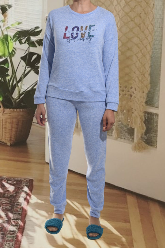 Ladies Knit Printed Pyjama Set - Love - StylePhase SA