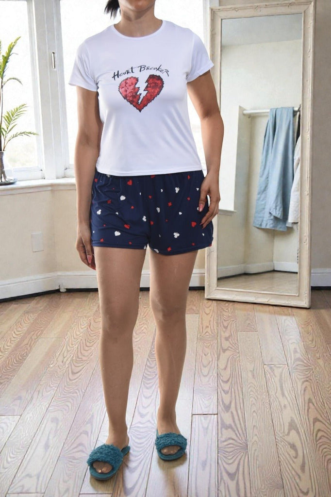 Ladies Knit Shorty Pj Set - Heart - StylePhase SA