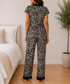 Ladies Lace V- Neck Leopard Print Sleepwear Set - StylePhase SA
