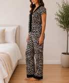 Ladies Lace V- Neck Leopard Print Sleepwear Set - StylePhase SA