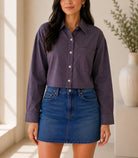 Ladies Lavender Button Up Cropped Shirt - StylePhase SA
