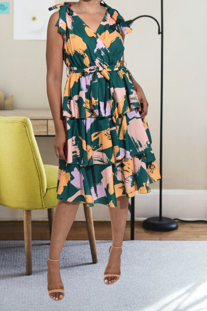 Ladies Layered Printed Green Dress - StylePhase SA