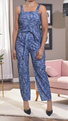 Ladies Leaf Print Tie Front Jumpsuit - StylePhase SA