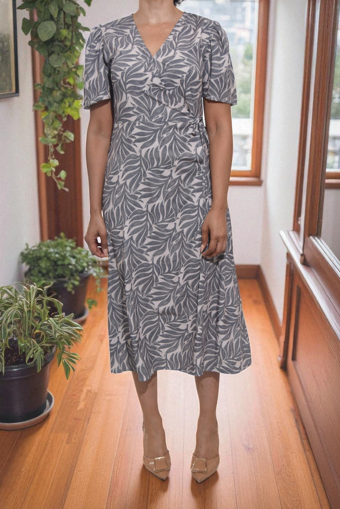 Ladies Leaf Print Wrap Dress - StylePhase SA