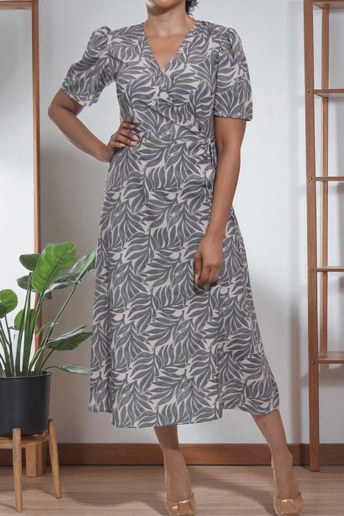 Ladies Leaf Print Wrap Dress - StylePhase SA